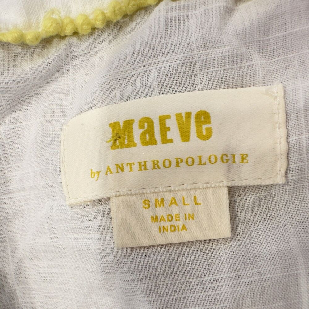 Anthropologie MAEVE EMBROIDERED Fruit Surf Shirt TOP BLOUSE LEMONS WHITE S- EUC - Picture 5 of 12
